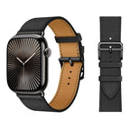 سوار بديل لساعة Apple Watch من الجلد للنساء والرجال باللون الأسود