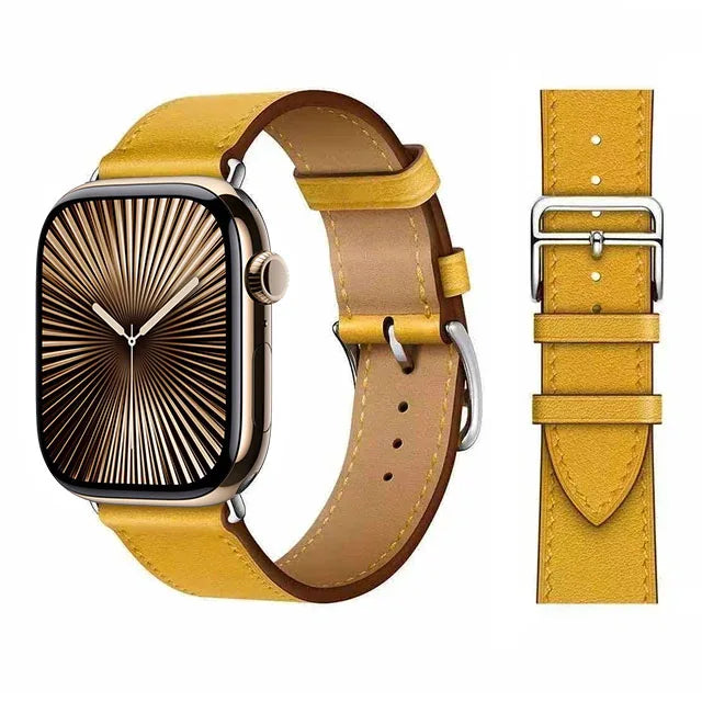 سوار بديل لساعة Apple Watch من الجلد للنساء والرجال باللون الأصفر