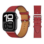سوار بديل لساعة Apple Watch من الجلد للنساء والرجال باللون الأحمر