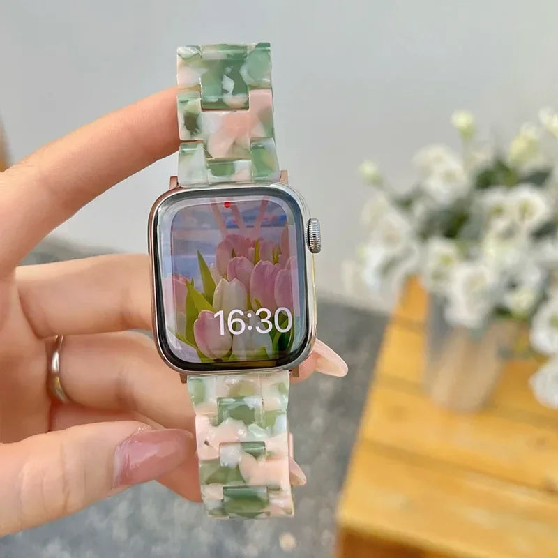 Сменный ремешок для Apple Watch из смолы, зелёно-розовый