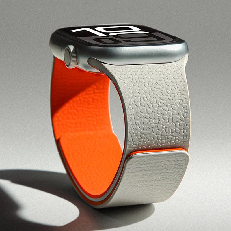 Сменный ремешок для Apple Watch из магнитного силикона серо-оранжевый