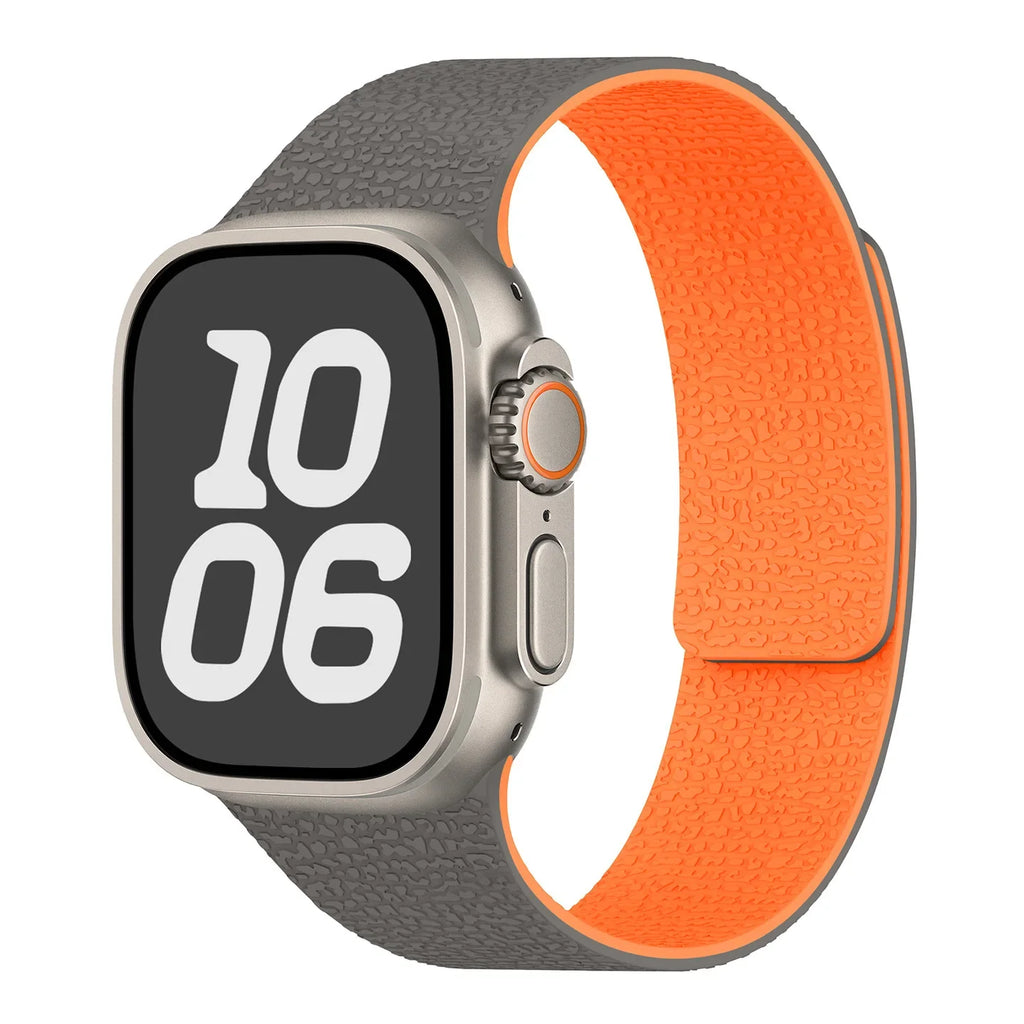 Сменный ремешок для Apple Watch из магнитного силикона серо-оранжевый