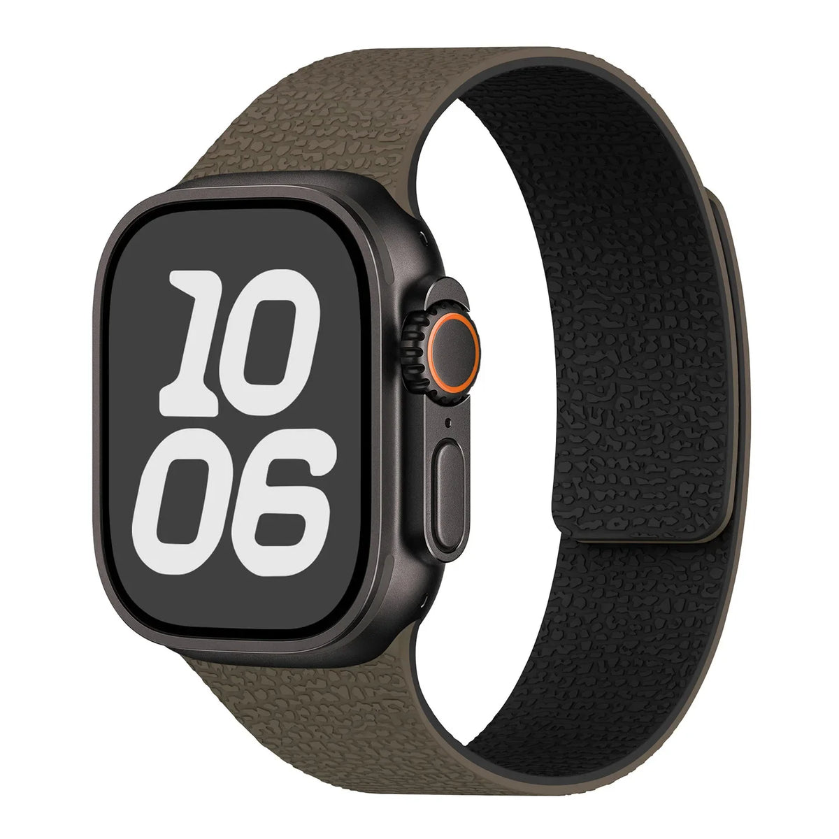 Replacement Apple Watch band in magnetic silicone brown black