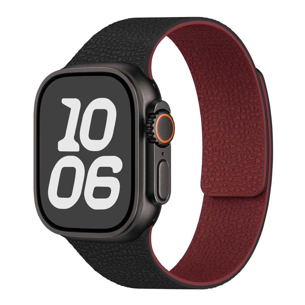 Сменный ремешок для Apple Watch из магнитного силикона чёрно-бордовый