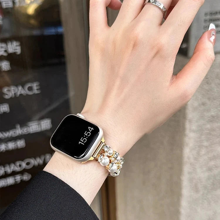 Сменный ремешок для Apple Watch со стразами и золотистыми бусинами и жемчужинами