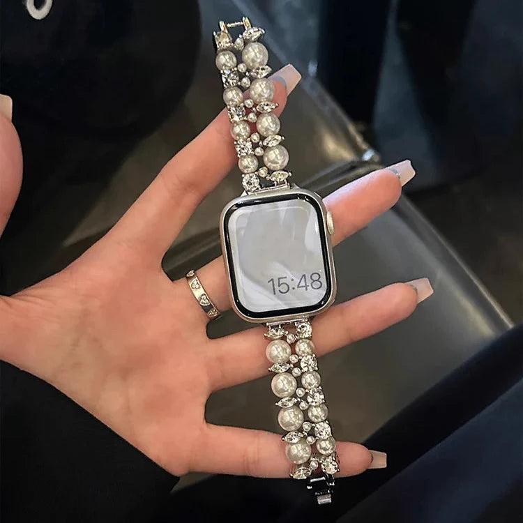 Сменный ремешок для Apple Watch со стразами и серебристыми бусинами