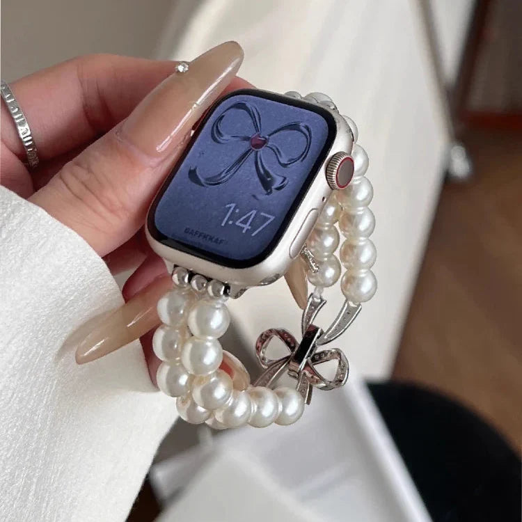 Apple Watch replacement band in rhinestones and white beads