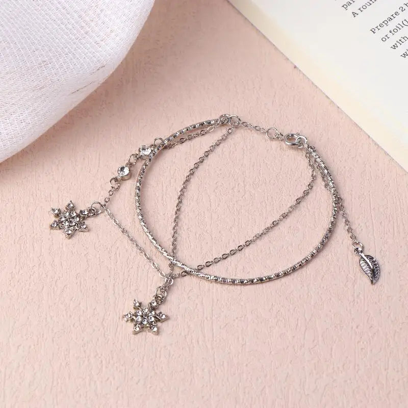 Double Bracelet with Crystal Snowflakes