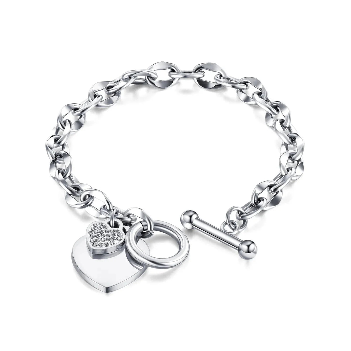 Women’s Double Heart Curb Bracelet in silver