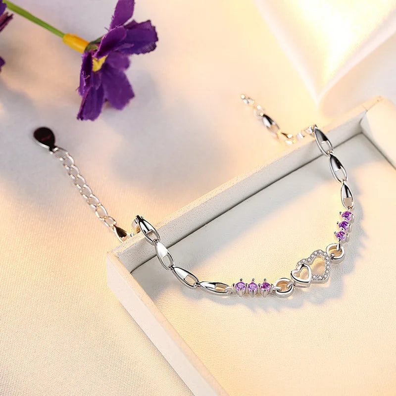  Bracelet élégant avec Coeur en Zircon violet