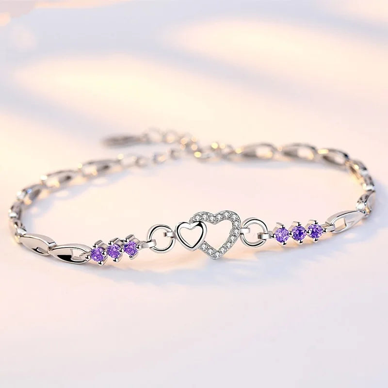 Elegant bracelet with violet zircon heart