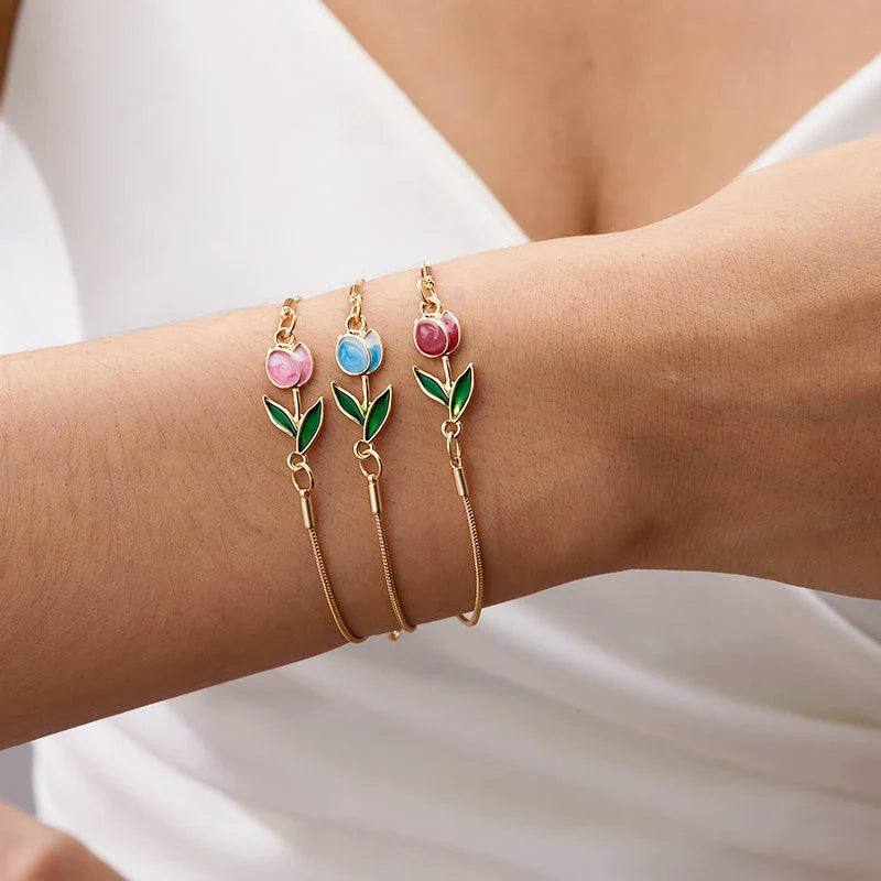 Elegant Red Tulip Flower Bracelet