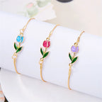 Elegant Red Tulip Flower Bracelet
