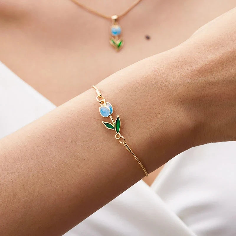 Elegant Blue Tulip Flower Bracelet
