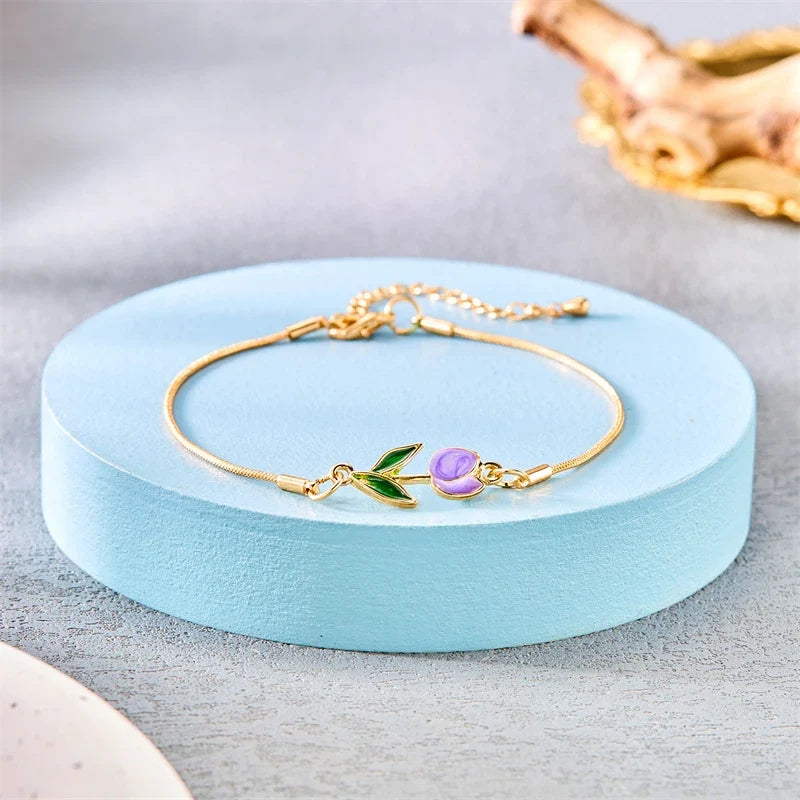 Elegant Purple Tulip Flower Bracelet