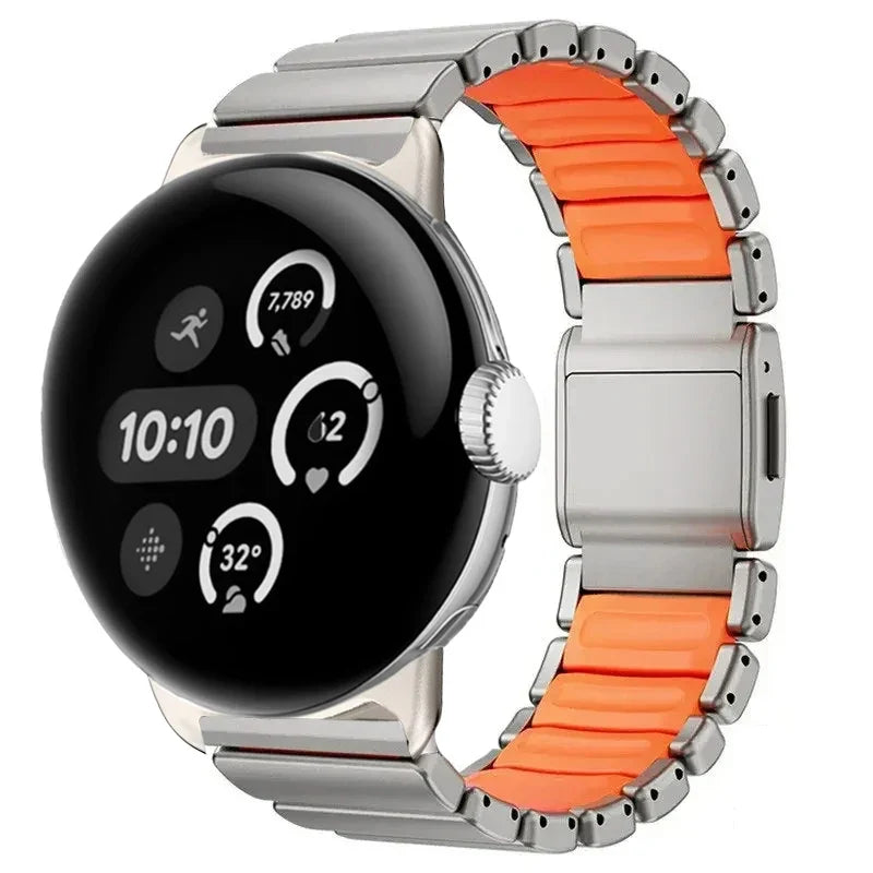 Stainless steel bracelet for Google Pixel Watch 3, 4, 45mm silver and orange
