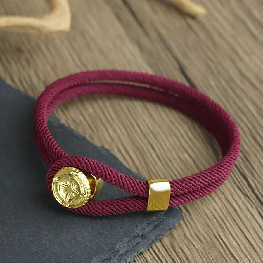 Burgundy Nautical Compass Rose Rope Bracelet
