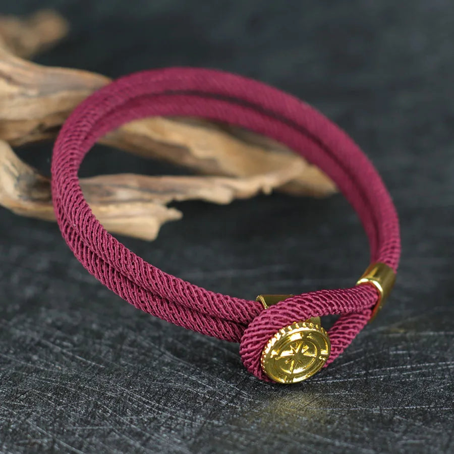 Burgundy Nautical Compass Rose Rope Bracelet