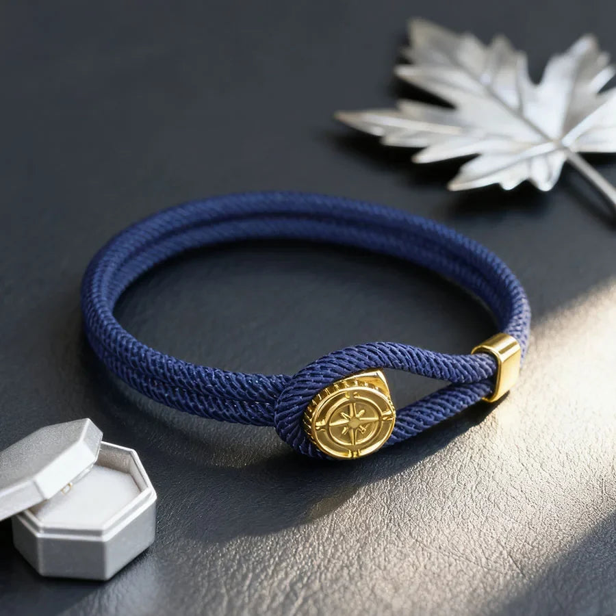 Navy Blue Nautical Compass Rose Rope Bracelet