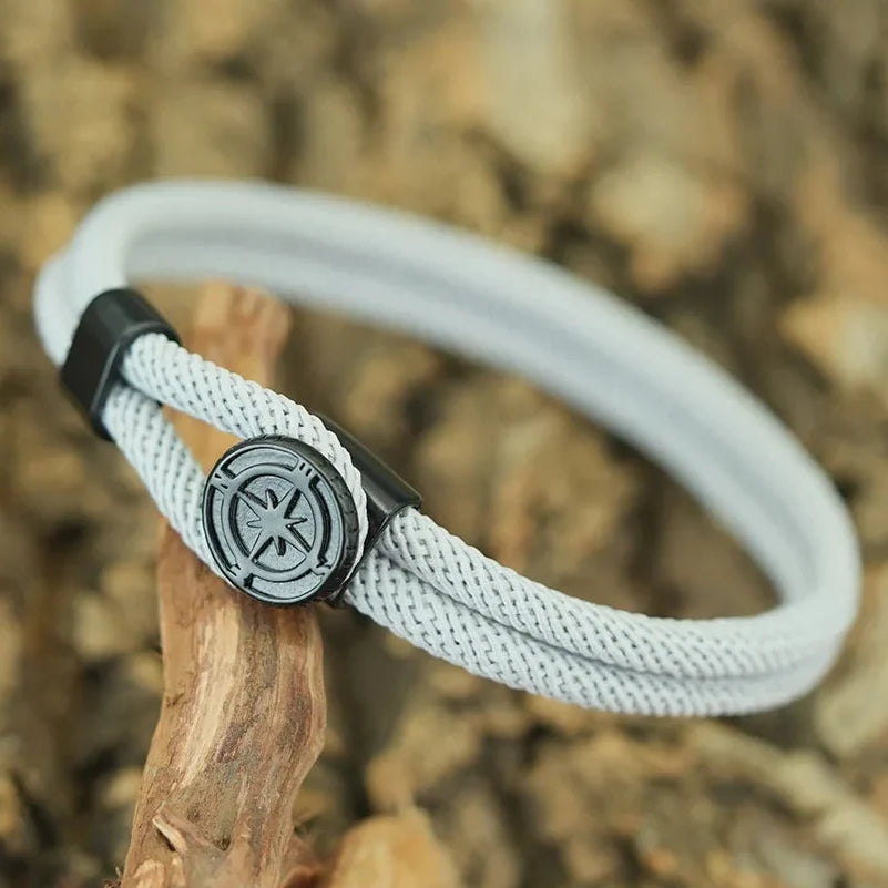 Black Compass Cord Bracelet Wind Rose gray