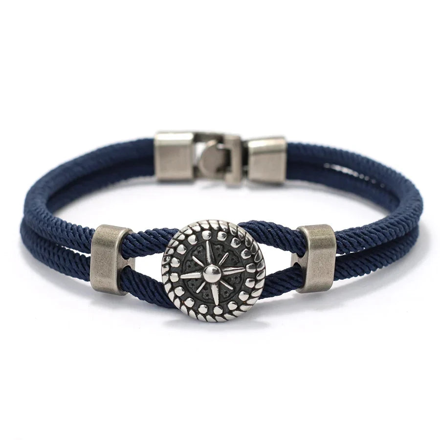 Compass Rose Rope Bracelet in navy blue
