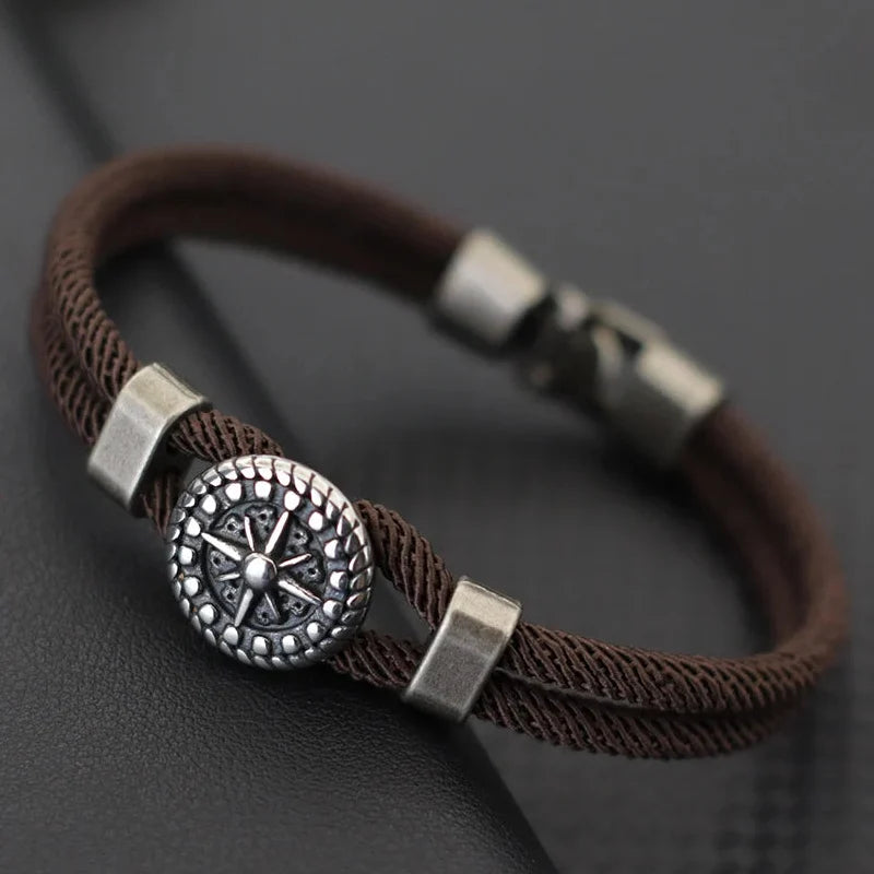 Compass Rose Rope Bracelet in brown