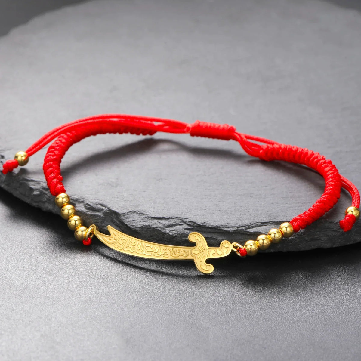 Red and gold Arabic Ali Zulfiqar sword cord bracelet