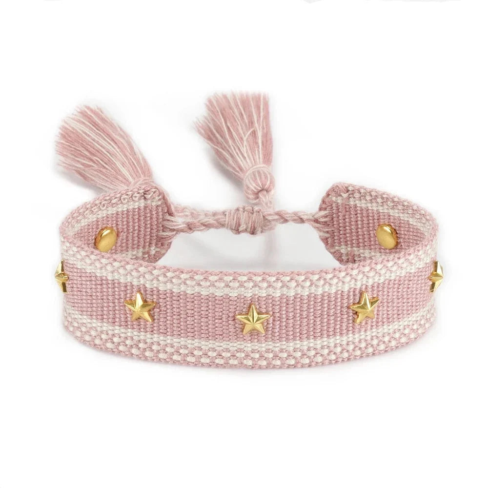 Star Cord Bracelet for Men or Women pink