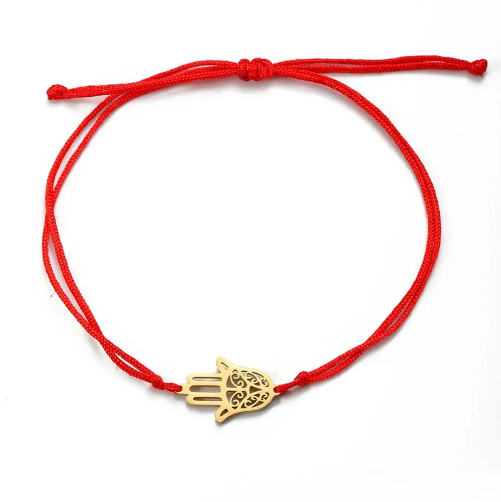 Cord bracelet with Arabic Hand of Fatima in gold