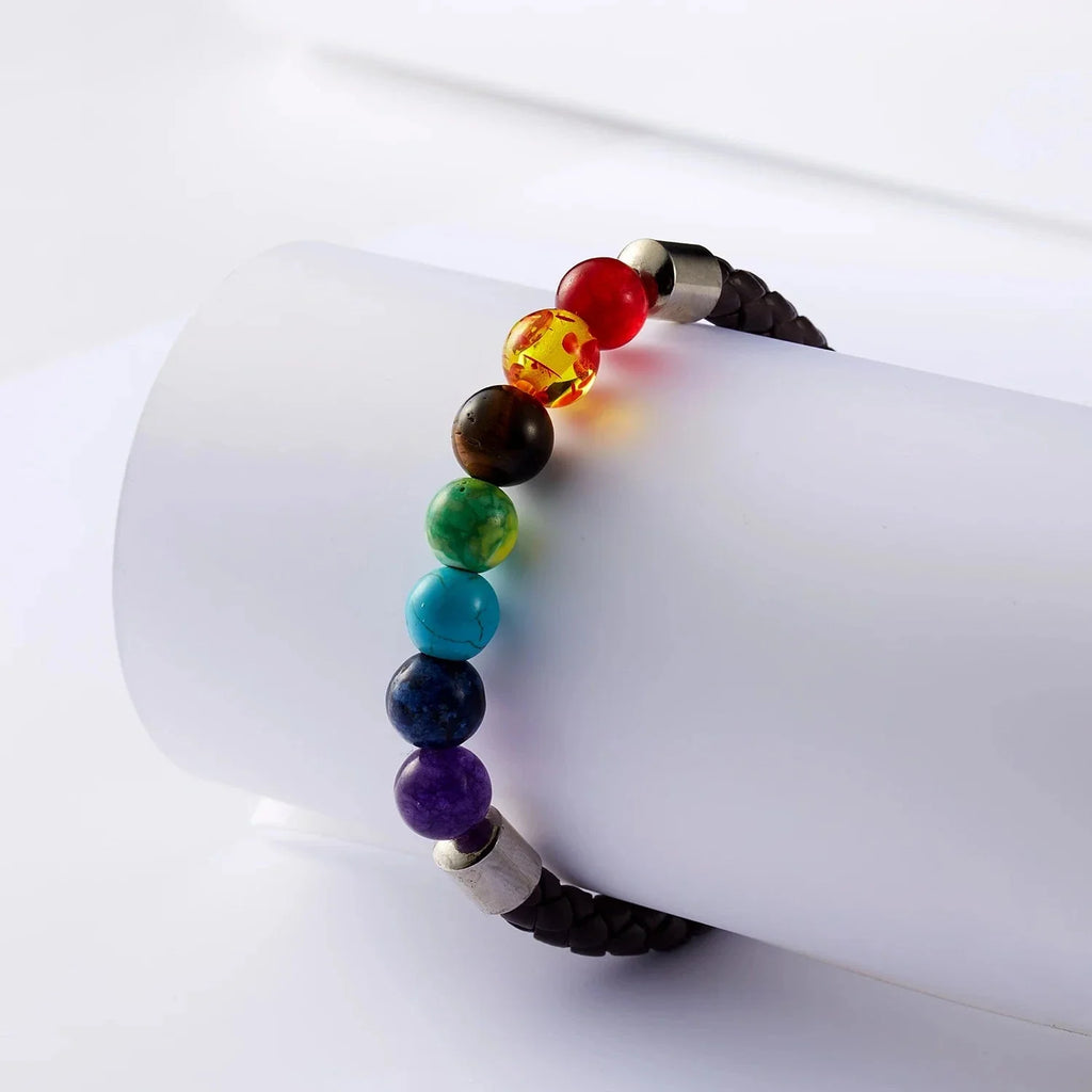 7 Chakra Stone and Cord Bracelet
