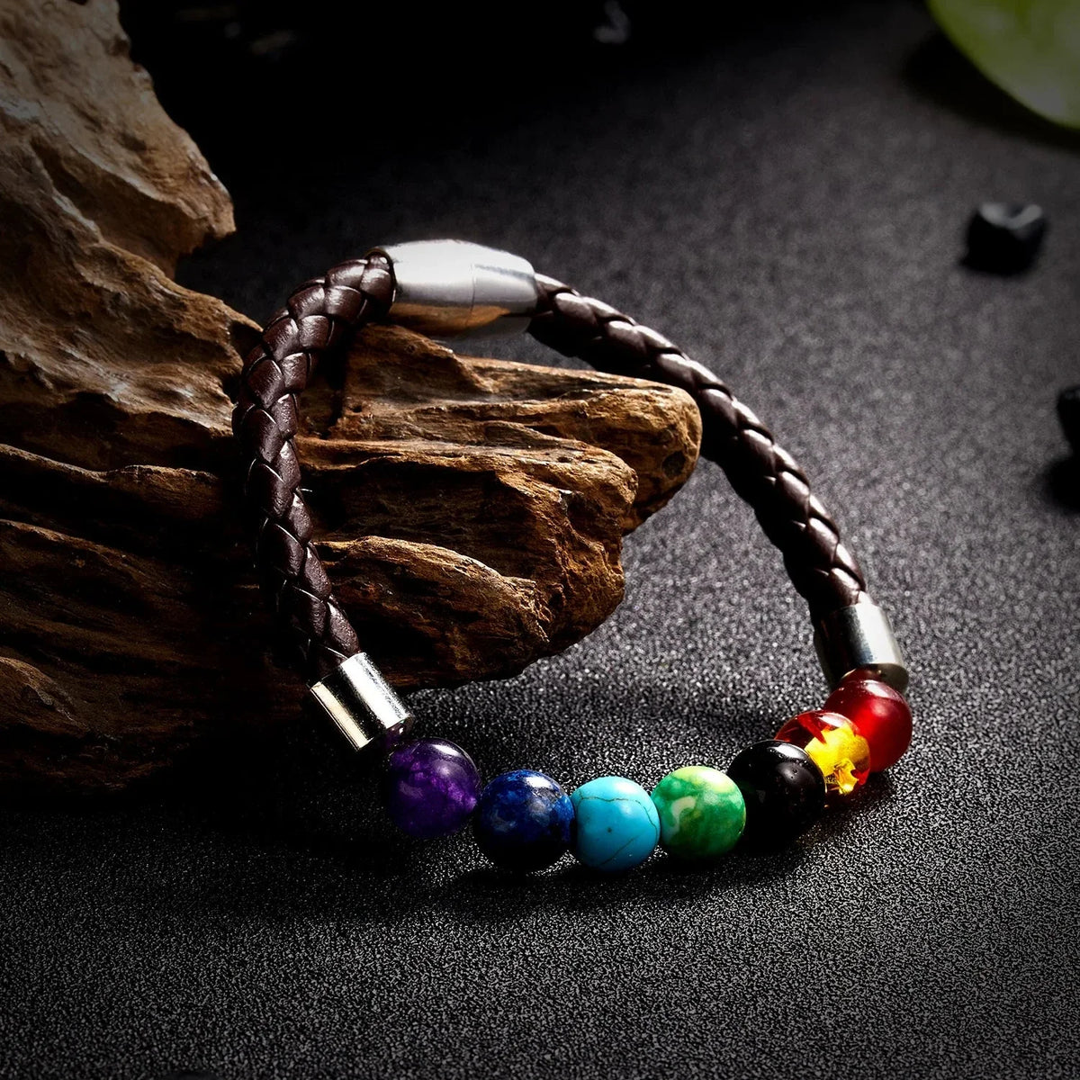 7 Chakra Stone and Cord Bracelet
