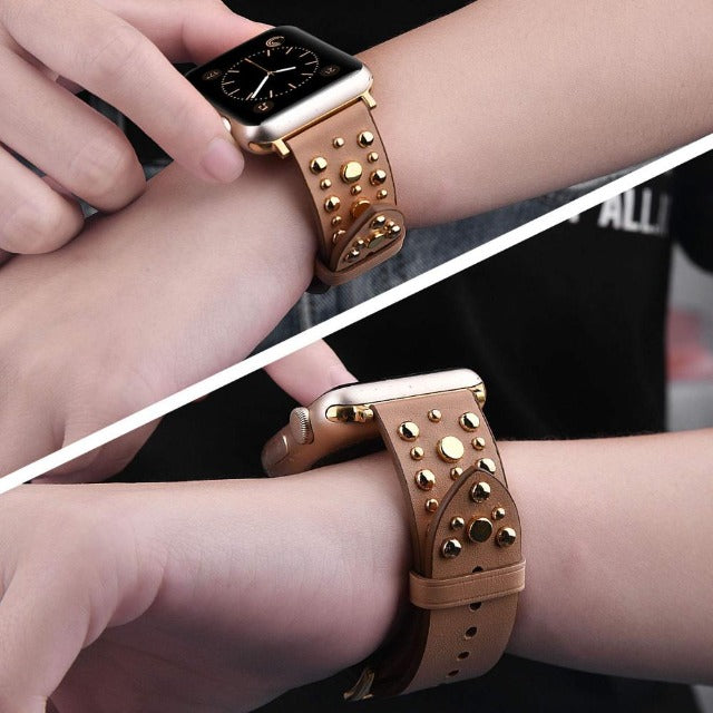 Кожаный ремешок с заклёпками для Apple Watch