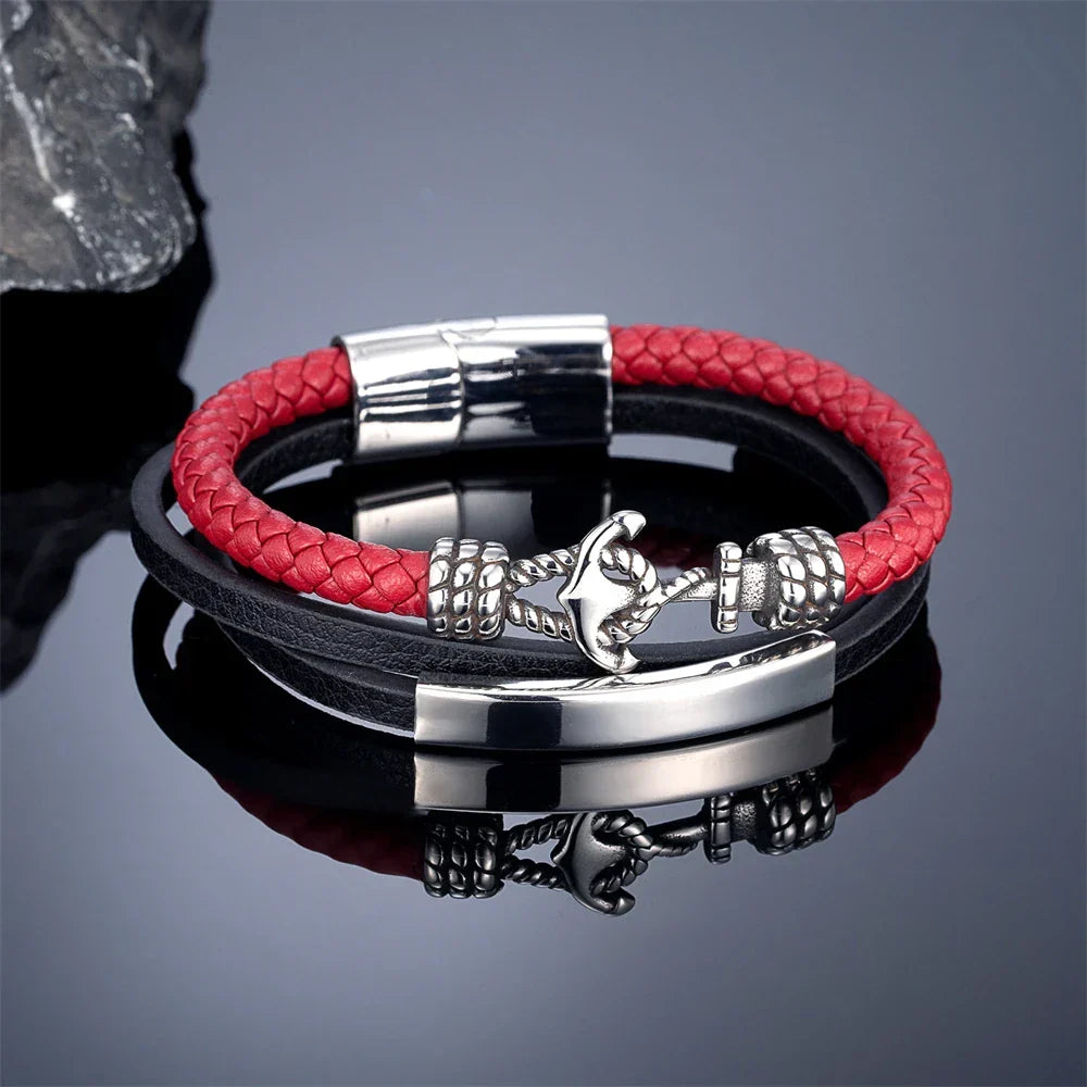 Triple Anchor Red Bracelet