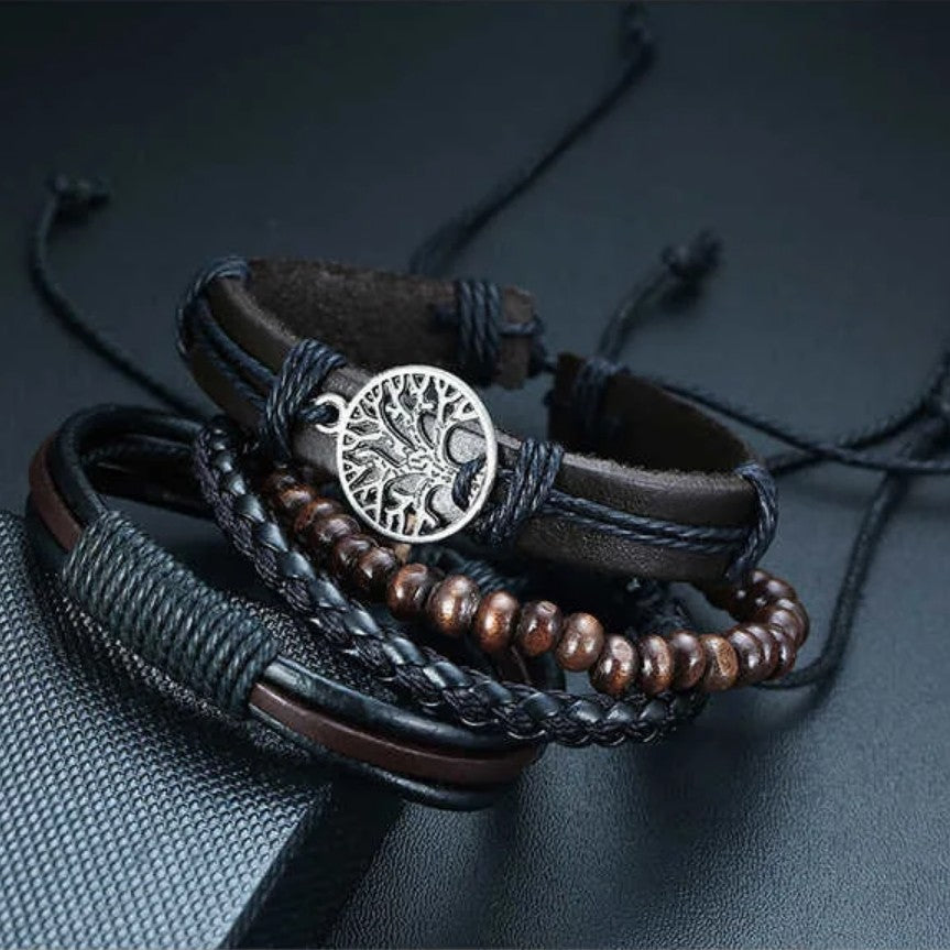 Bracelet en Cuir Arbre de Vie Homme