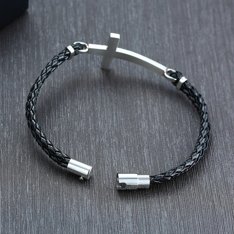 Leather Bracelet with Christian Cross