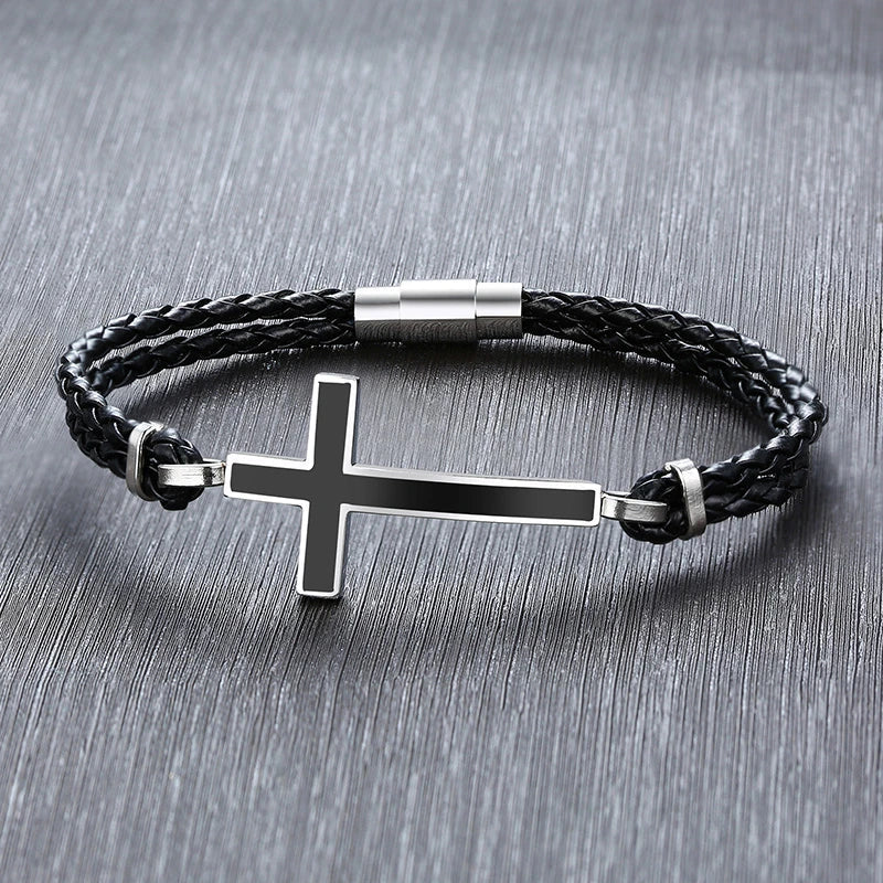 Leather Bracelet with Christian Cross