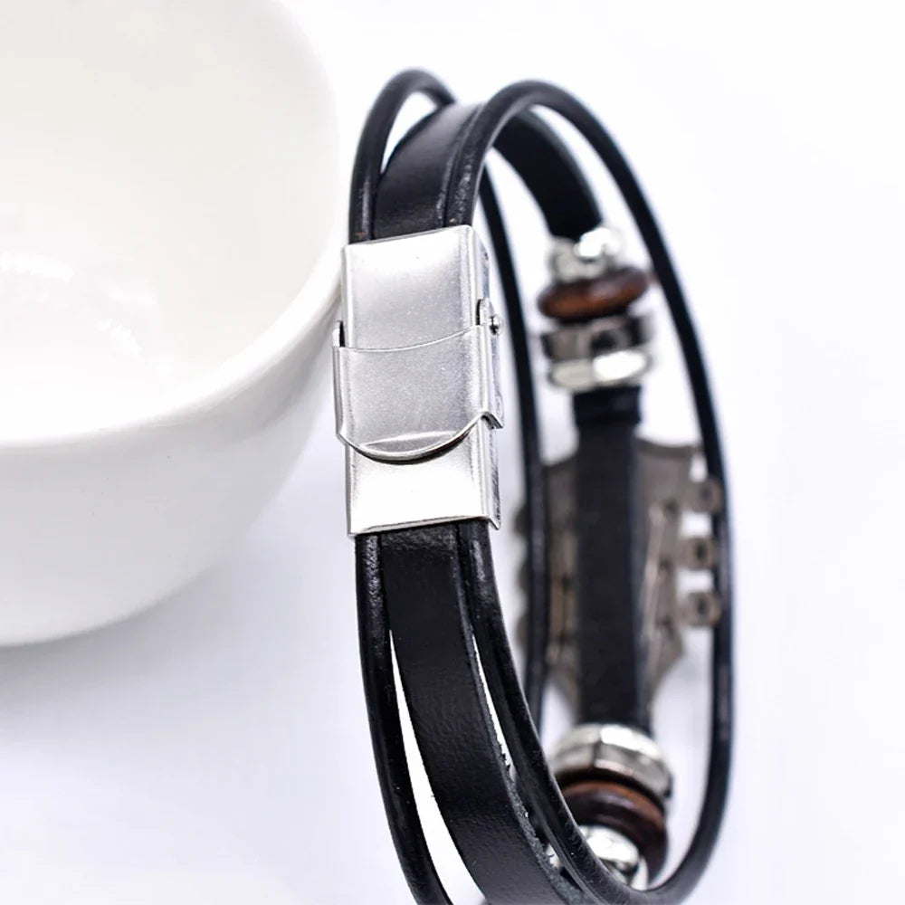 Rock'n'roll guitar leather bracelet