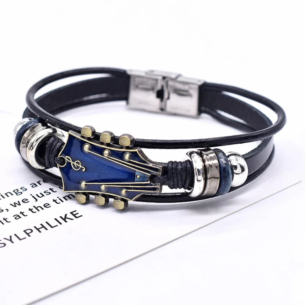 Rock'n'roll guitar leather bracelet