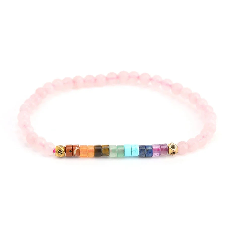 Natural Stone 7 Chakras Bracelet Rose Quartz