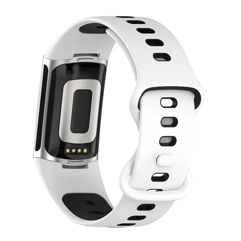 Силиконовый ремешок для часов Fitbit Charge 5, Charge 6 бело-чёрный