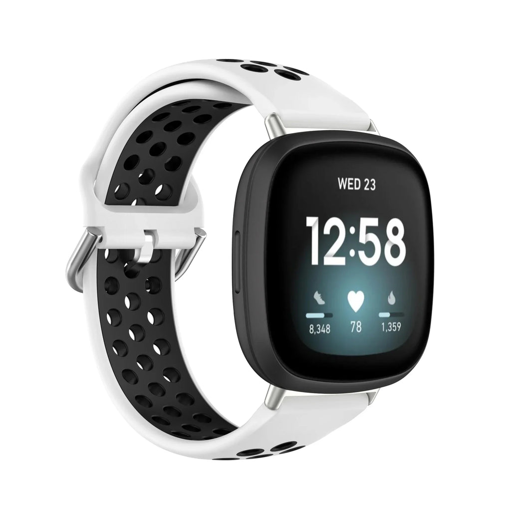 Силиконовый ремешок для часов Fitbit Versa 3, Versa 4, Sense 1 и Sense 2 белый и чёрный