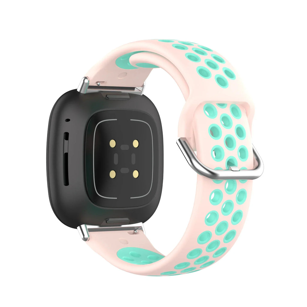 Силиконовый ремешок для часов Fitbit Versa 3, Versa 4, Sense 1 и Sense 2 розовый и бирюзовый