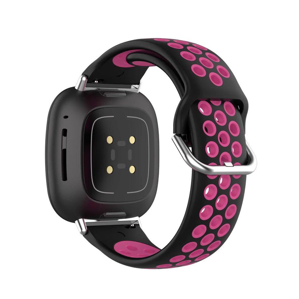 Силиконовый ремешок для часов Fitbit Versa 3, Versa 4, Sense 1 и Sense 2 чёрный и розовый