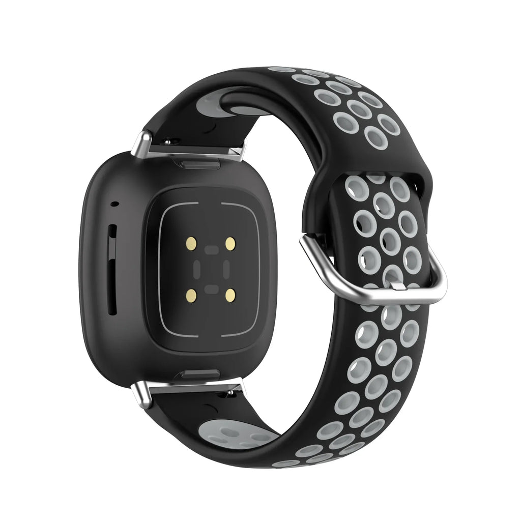 Силиконовый ремешок для часов Fitbit Versa 3, Versa 4, Sense 1 и Sense 2 чёрный и серый