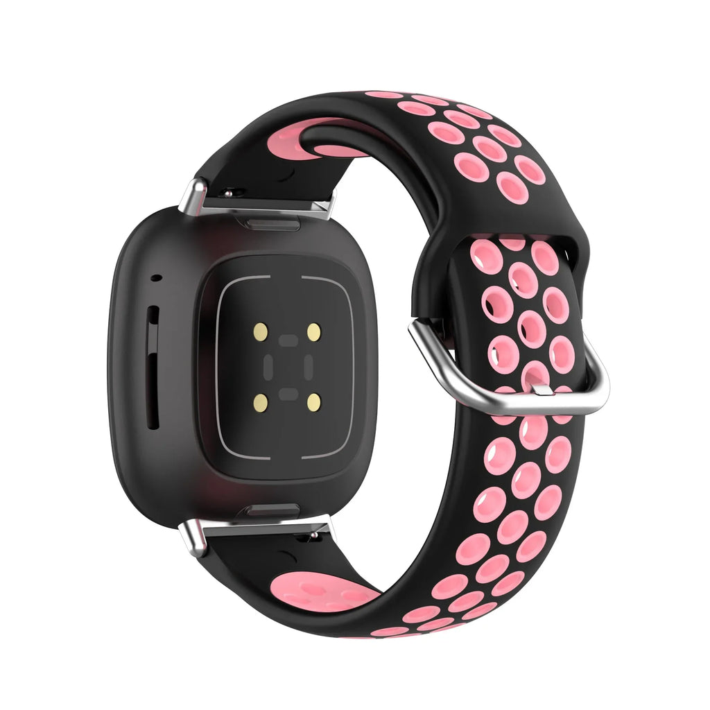 Силиконовый ремешок для часов Fitbit Versa 3, Versa 4, Sense 1 и Sense 2 чёрный и розовый