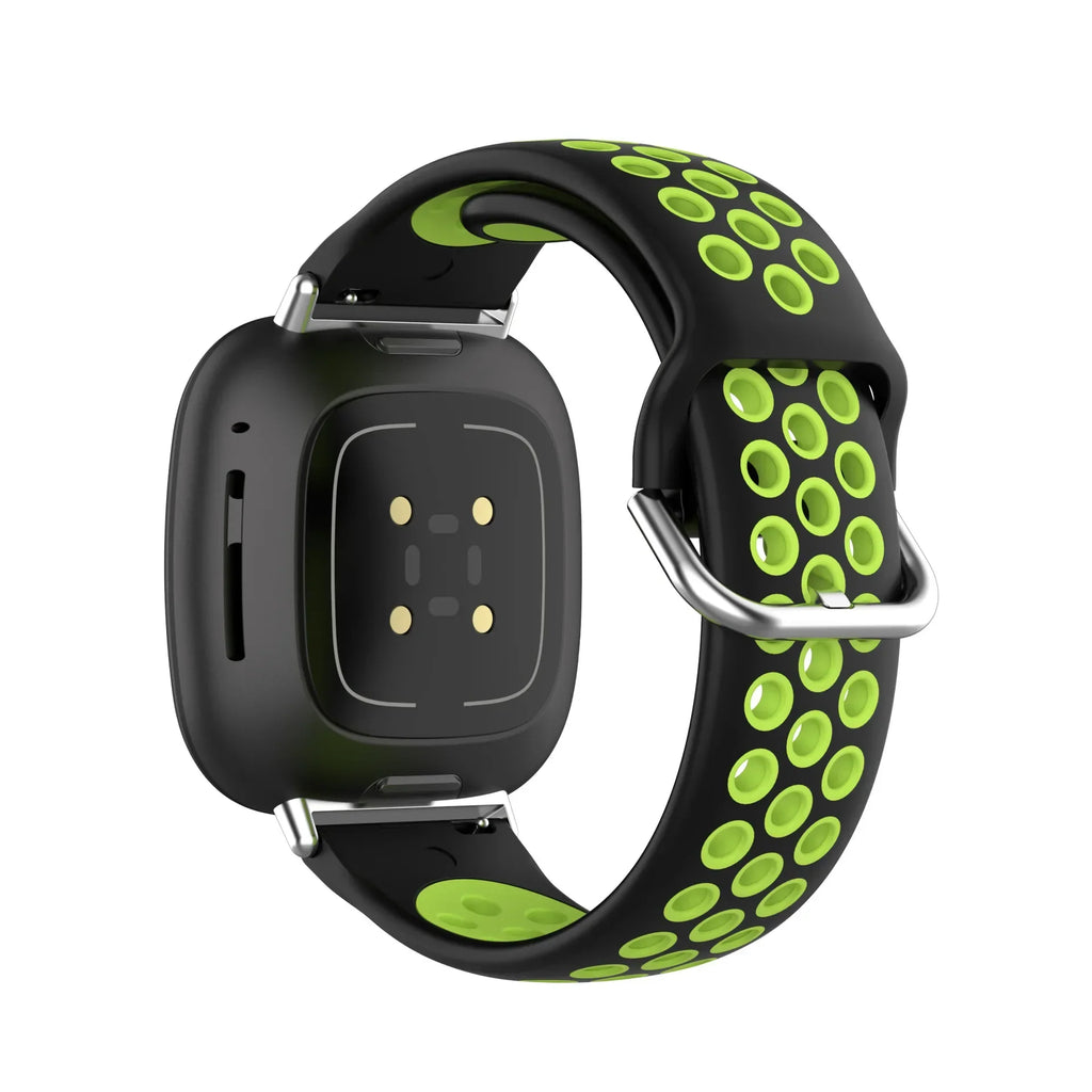 Силиконовый ремешок для часов Fitbit Versa 3, Versa 4, Sense 1 и Sense 2 чёрный и зелёный