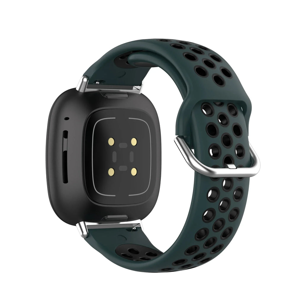 Силиконовый ремешок для часов Fitbit Versa 3, Versa 4, Sense 1 и Sense 2 зелёный и чёрный