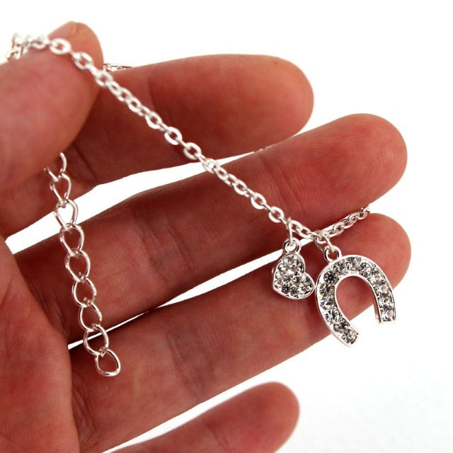 Silver Horseshoe ID Chain Bracelet Lucky Charm