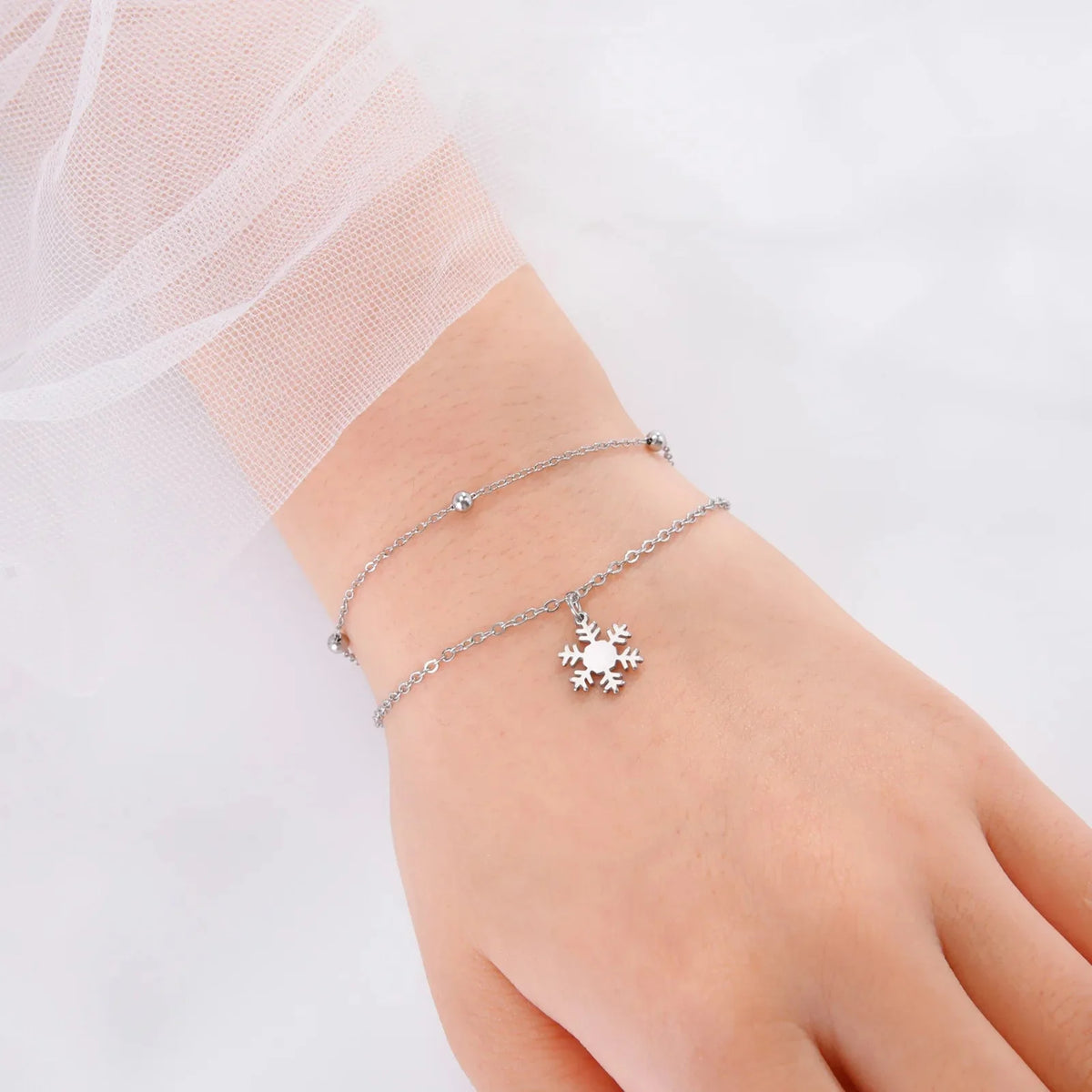 Snowflake Bracelet Winter Curb Chain Silver