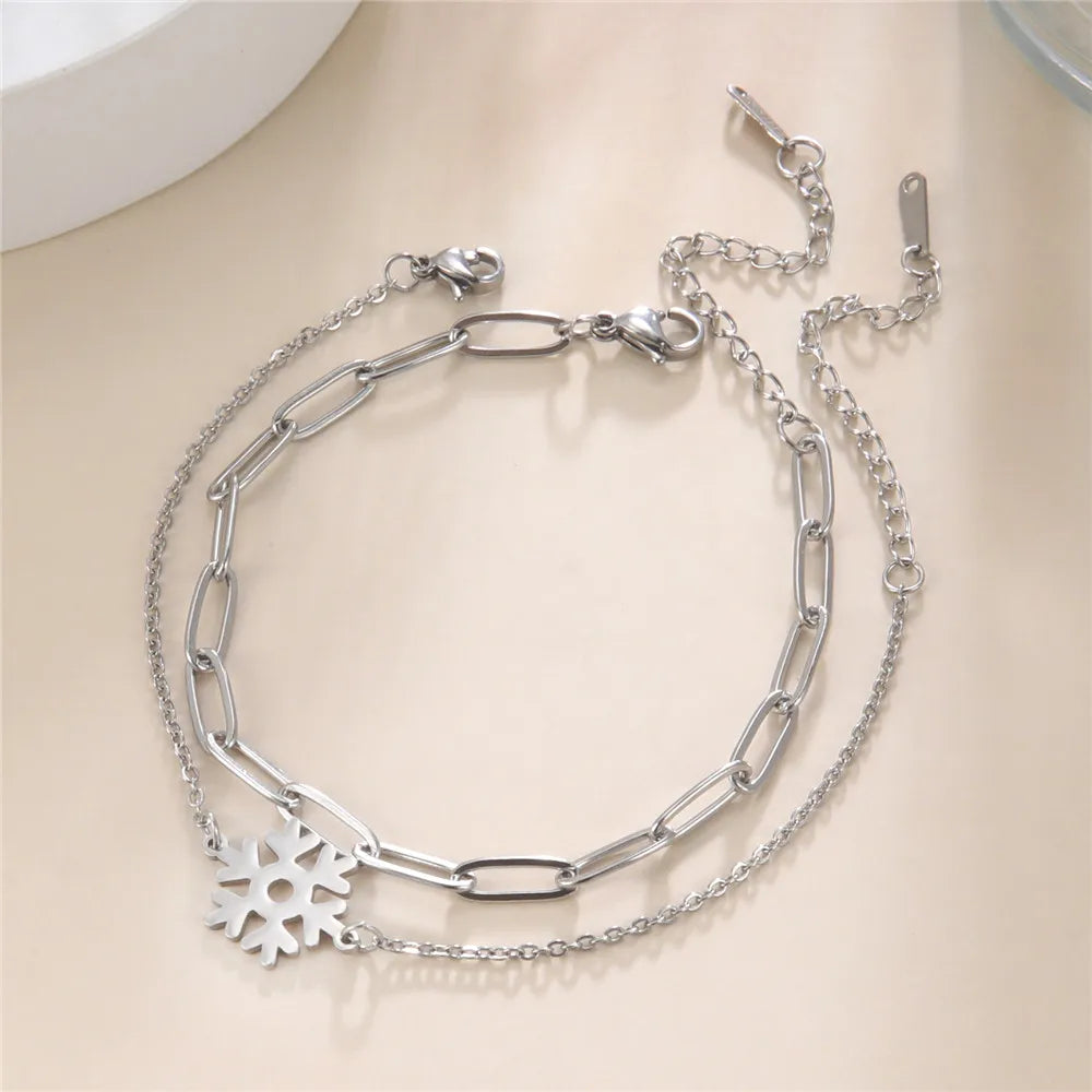 Double Silver Winter Snowflake Bracelet